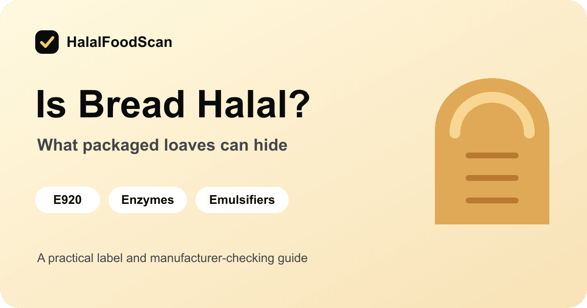 Sliced bread with a checklist for E920, food enzymes and emulsifiers